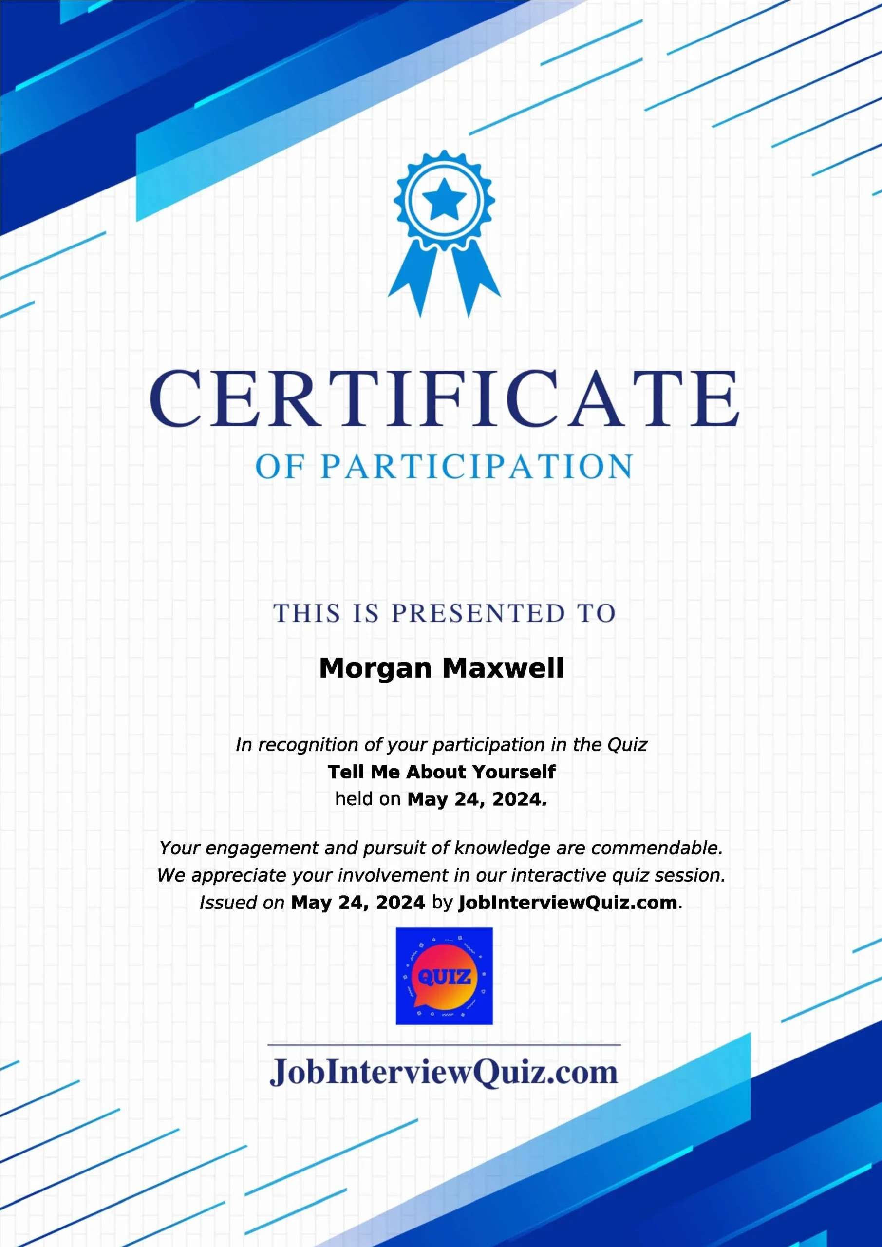 job interview quiz certificate